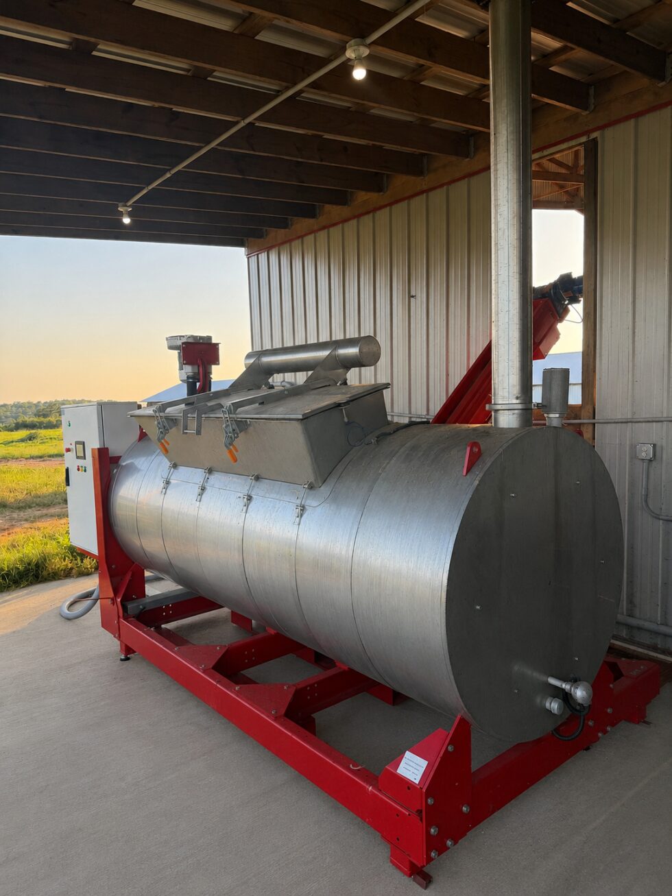 MAOF 2250L dehydrator photographed at an operating poultry site
